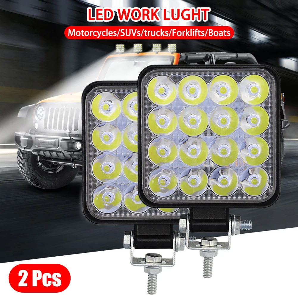 

2Pcs 48W Square Bright LED Spotlight Work Light Car SUV Truck Driving Fog Lamp for Car Repairing Camping Hiking Backpacking