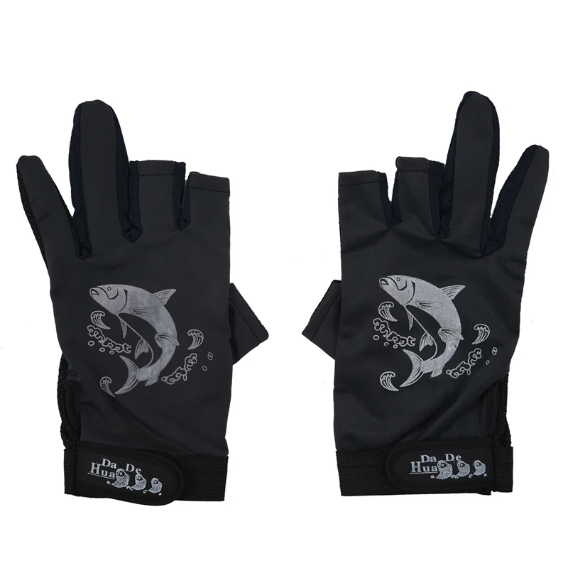 

SODIAL(R) 2 Pcs Rubber Dots Nonslip Palm Two Finger Fishing Gloves Black