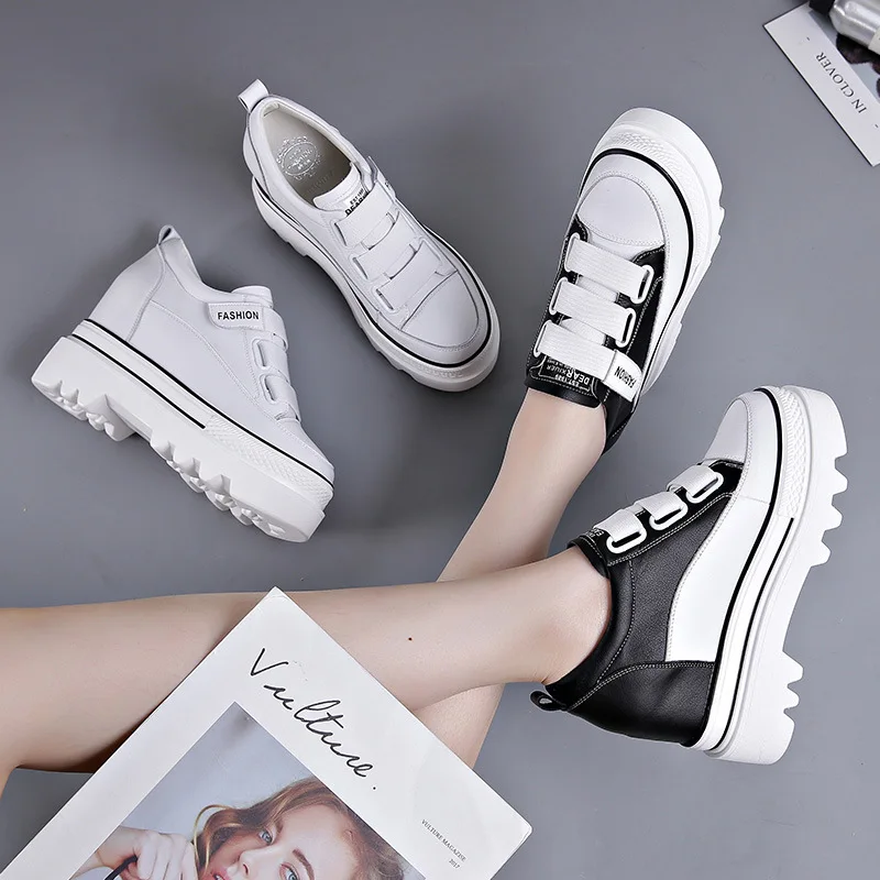 

Internally increased women's shoes for fall 2021 new wild net red leather women's shoes thick-soled platform shallow mouth shoes