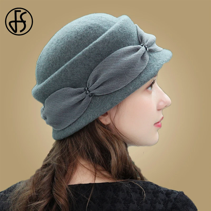 Женская шерстяная шляпа котелок FS в винтажном стиле элегантная теплая