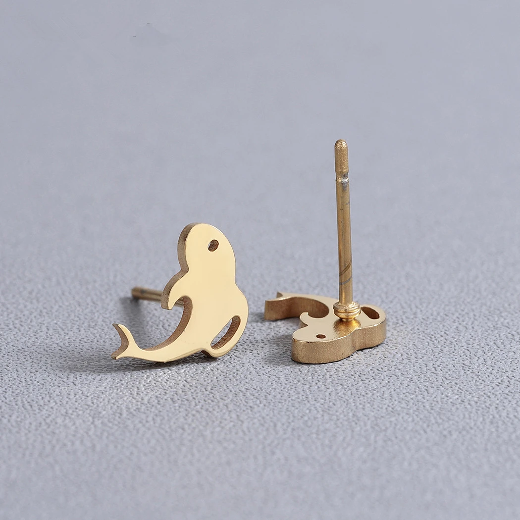 

Kinitial Punk Stainless Steel Dolpin Stud Earrings Simple Geometric Earrings For Women Girl Personality Fish Jewelry Brincos
