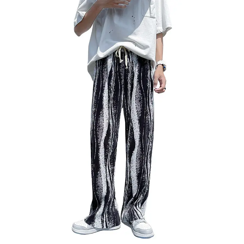 

Summer Pleated Pants Men's Fashion Retro Casual Wide-leg Pants Men Streetwear Loose Hip-hop Tie-dye Pants Mens Trousers S-5XL