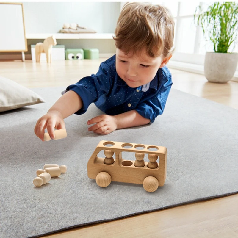 Juego de juguetes educativos Montessori de madera con clavija para beb&eacute;, juguete de puzle con Bus de haya para ni&ntilde;os de 0 a 3 a&ntilde;os, regalo de cumplea&ntilde;os, 1Set-5