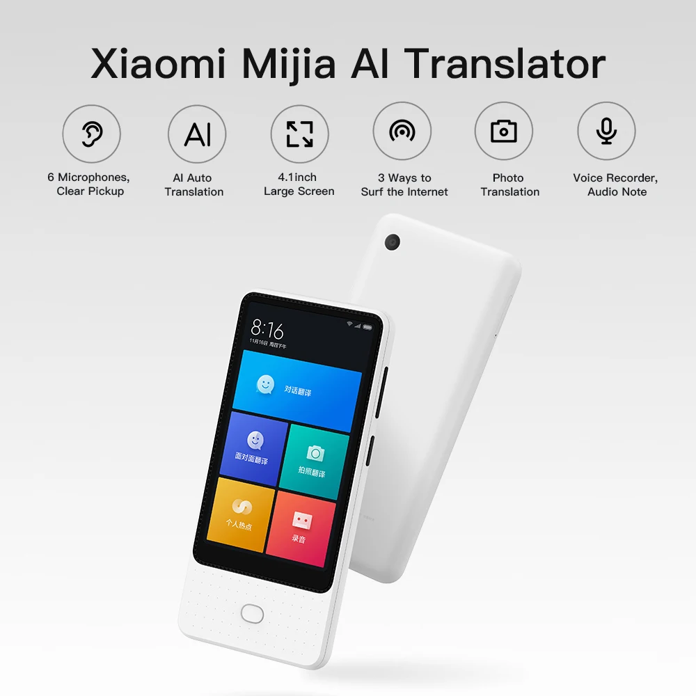 Xiaomi Mijia переводчик AI Voice Translate сенсорный экран 4G/WiFi/SIM 8MP камера фото Tranlation