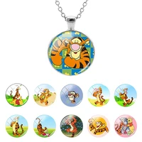 disney tigger cute pattern falt botttom glass dome pendant necklace for dinner party gifts cabochon jewelry new fashion tth41