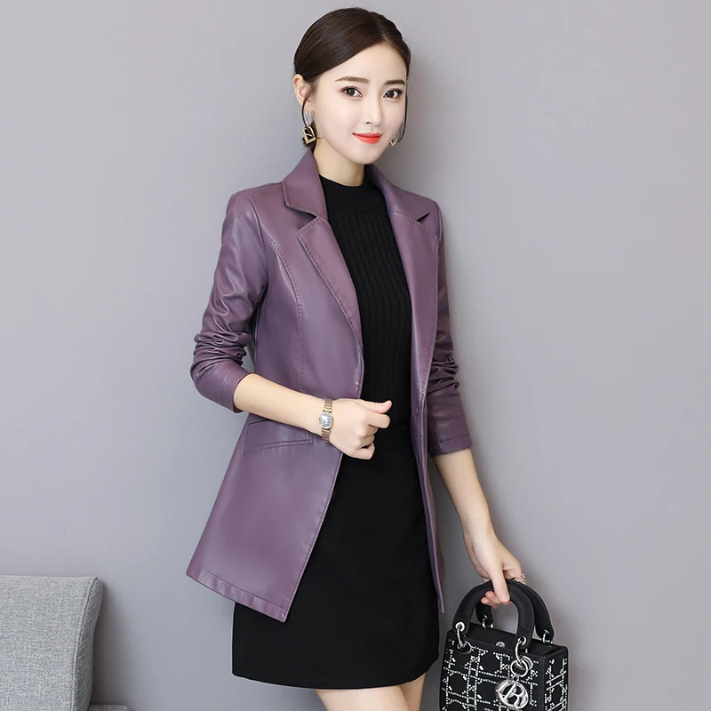 

Women Brand Faux Soft Leather Jackets 5XL New Fashion Autumn Winter Ladies Black Washed Pu Leather Blazer Female Outerwear