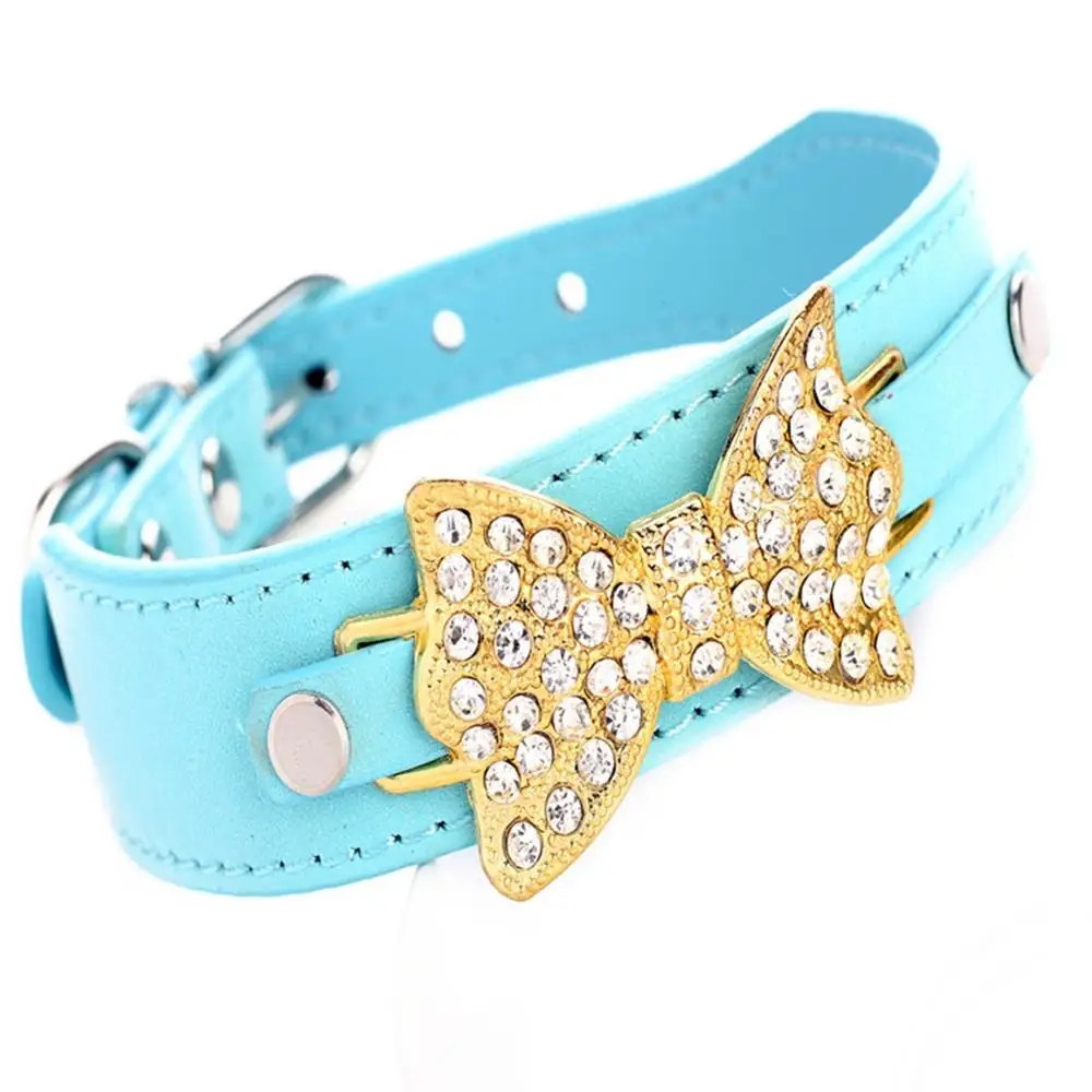 Собачьи Ошейники со стразами маленькие собаки блестящий кристалл лук PU кожаный ошейник щенок ожерелье с котом поводок для собаки аксессуары для собак