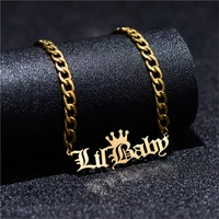 personalized custom crown letter necklace fashion stainless steel design miami cuba street style name necklace