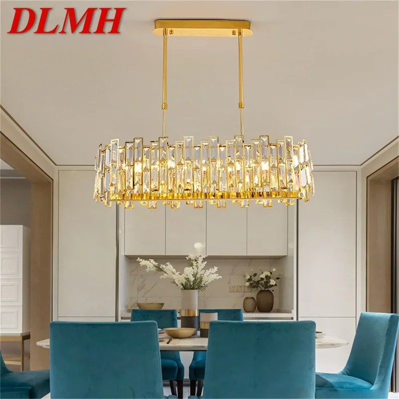 

DLMH Gold Chandelier Fixtures Oval Modern Branch Crystal Pendant Lamp Light Home LED for Dining Room Decoration