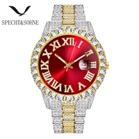 2020 hot selling items luxury mens watches big diamond iced out watch for men red dial calendar women clock waterproof