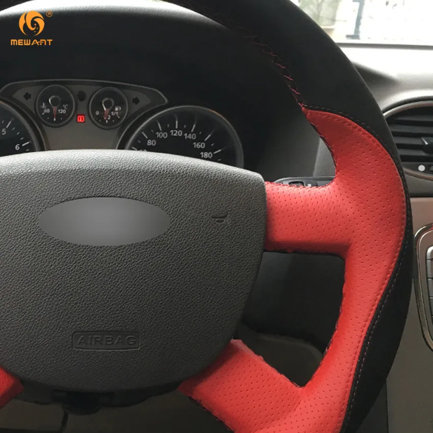 Чехол рулевого колеса автомобиля MEWANT для Ford Focus 2 2005 2011 красный кожаный черный