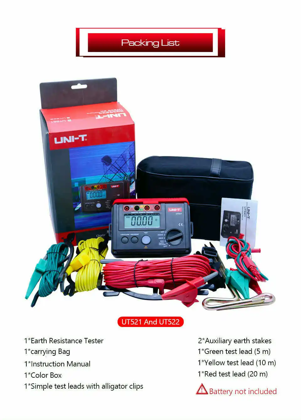 UNI-T UT521 цифровой земли Groud Тестер LCD подсветка Напряжение измеритель 0~ 200V переменного тока 0~ 2000ohm с ручной диапазон