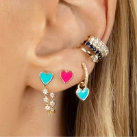 best selling new crystal zircon rhinestone safety pin multicolor earrings ladies lovely peach heart earrings jewelry gifts