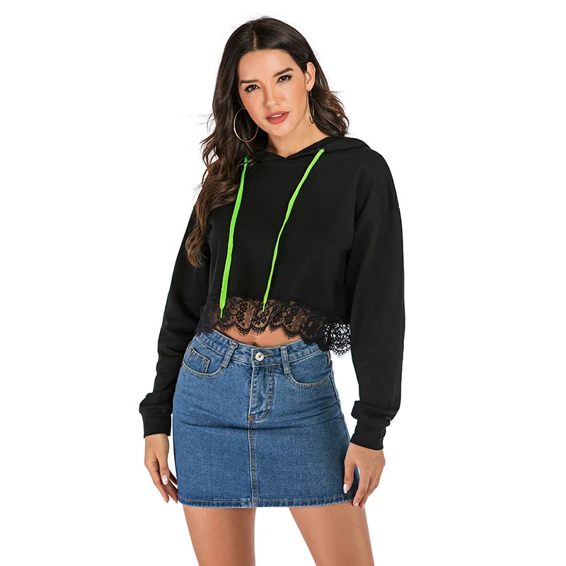 Модная Осенняя Толстовка Женская толстовка с капюшоном и длинным рукавом черный