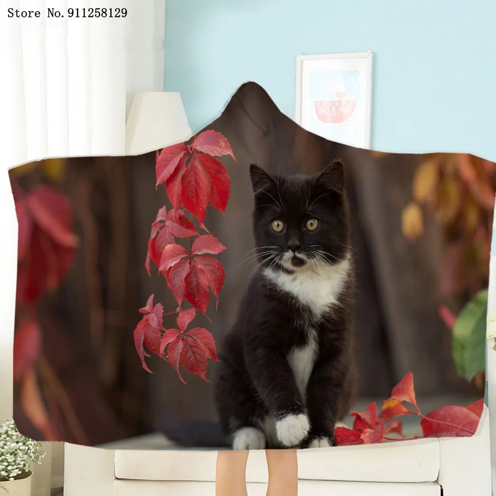 ?? ペット猫フード付き毛布ホーム動物フリース毛布3Dプリント素敵なカスタムウェアラブル毛布ソファドロップシッピングスローブランケット