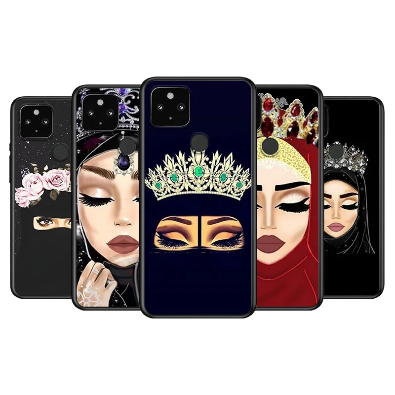 

Arabic Hijab Girl Queen Soft TPU Silicone Black Cover For Google Pixel 5 4A 5G 4 XL Phone Case