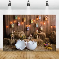 laeacco wood wall house light haystack broken shell easter eggs rabbit photography backdrops photo backgrounds for photo studio