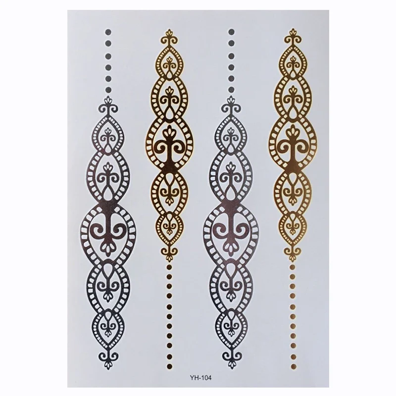 Горячие тату наклейки блестящая металлическая золотая серебряная временная