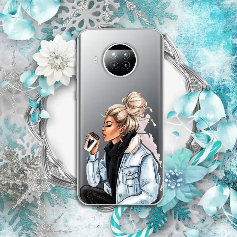 

Princess Female coffee pattern high quality Phone Case shell Transparent for Xiaomi Redmi note 10 t 8 9 pro lite 11