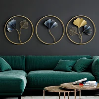modern light luxury round wall decoration porch pendant sofa tv background wall decor colored metal ginkgo leaf home decoration