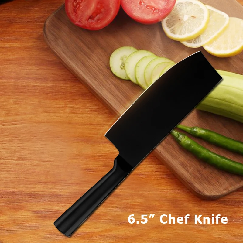 XYJ набор кухонных ножей японский " Santoku 5" Универсальный 6," нож шеф-повара Держатель ножей из нержавеющей стали черное лезвие инструменты для приготовления пищи
