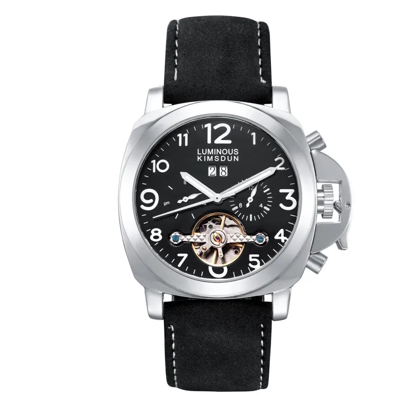 KIMSDUN часы с скелетом механические Автоматические для мужчин Tourbillon кожа модные