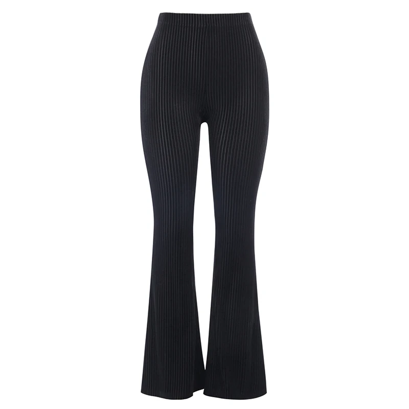 

Gothic Long Sleeve Crop Top Women Black Sets Streetwear Gothic Flare Pants Off Shoulder Bodycon Top