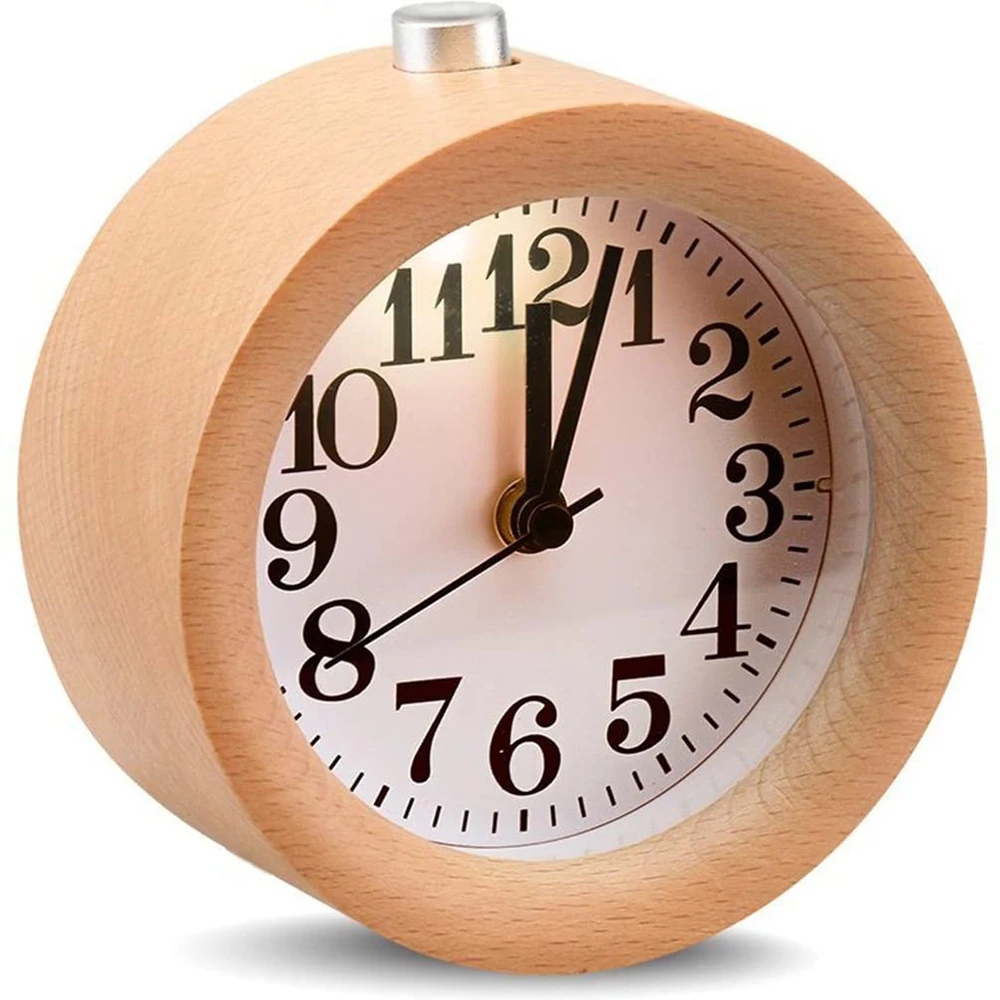 

Classic Round Wooden Alarm Clock With Arabic Numerals Clock Large Face Alarm Clock with Night Light Ceiling Clocks Display Time
