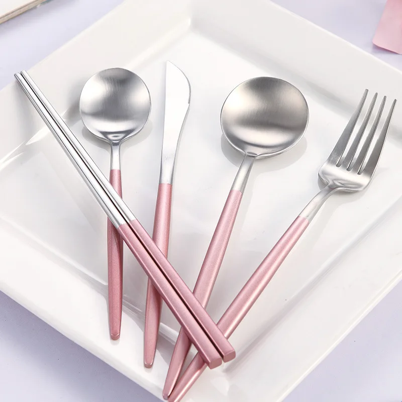Горячая Распродажа розовый кухонный набор столовых приборов из серебра