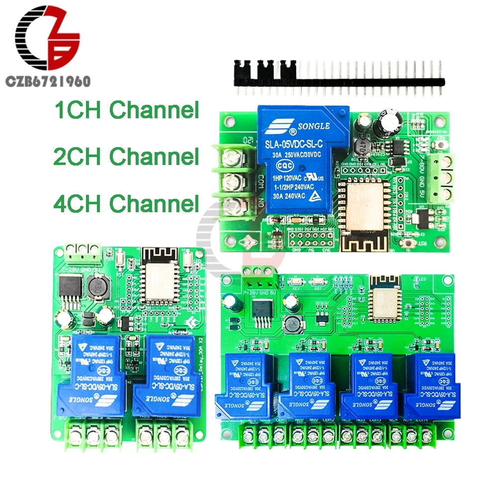 ESP8266 WIFI 1/2/4 CH Канал 30A релейный модуль DC 12V 24V ESP-12F плата разработки 7V-28V 5V для