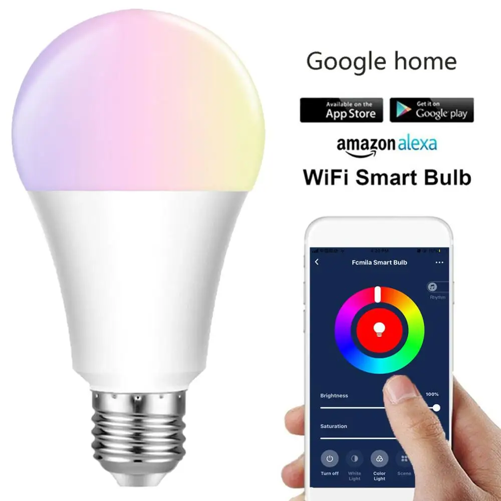 

Voice Control Smart Light Bulb 15W RGB Color Changing Dimmable E27 B22 WiFi LED Lamp 110V 220V Work with Alexa Google Assistant