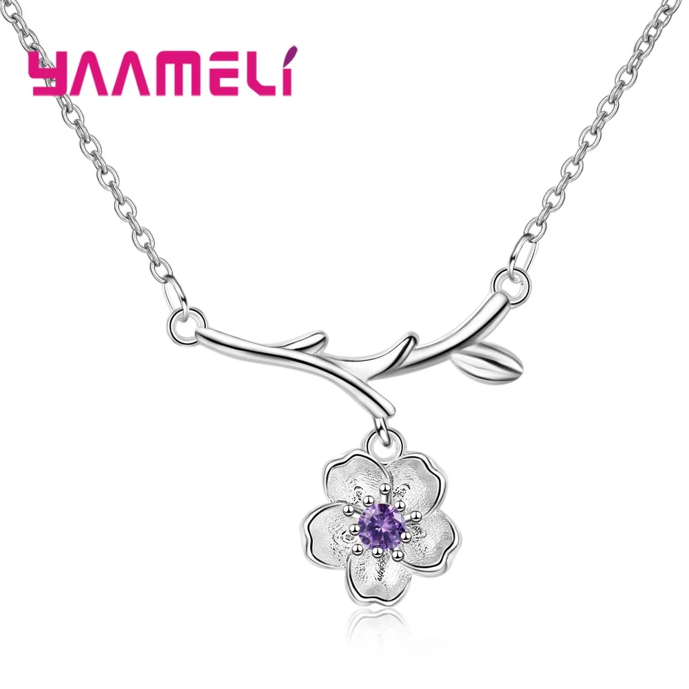 Top 925 Sterling Silver Necklace Jewelry For Women Girls Flower Shape Pendant Pave Shiny Excellent Crystal Collar Dropshipping | Украшения