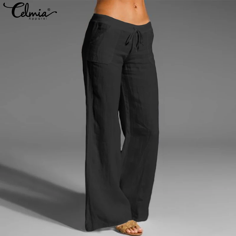 2020 женские широкие брюки повседневные свободные длинные с эластичной резинкой