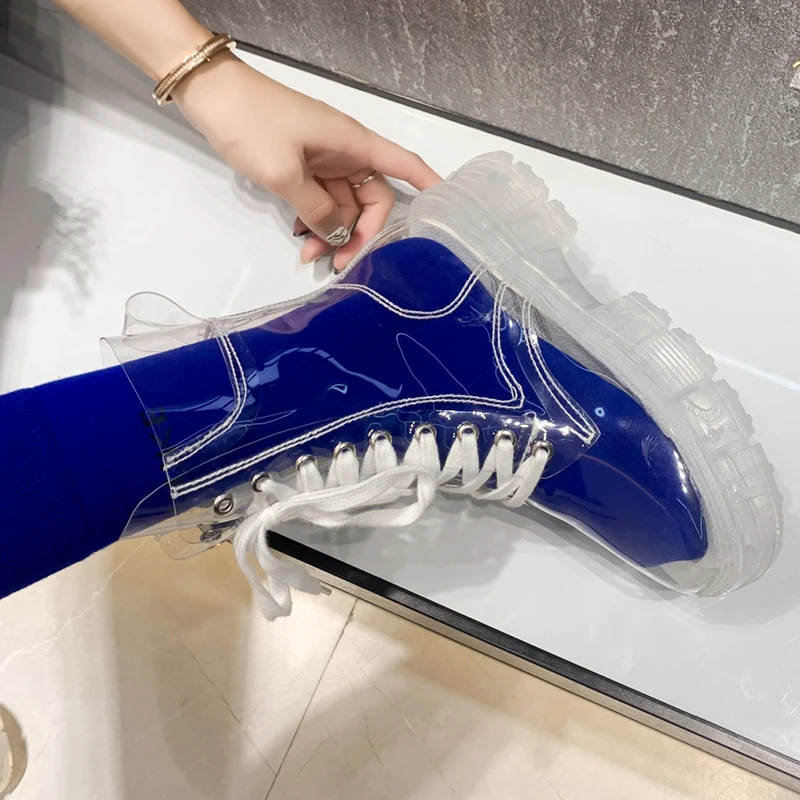 

PVC Clear Women's Boots Shoes For Women 2021 Modern Winter High Boots Platform Shoe Waterproof Ankle Boots Chunky Rain Shoes