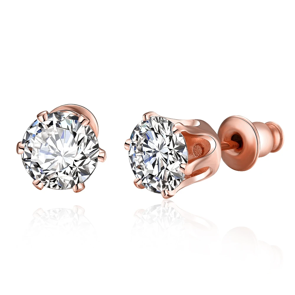 

ZEMIOR Rose Gold Color Fashion Stud Earrings For Women Romantic Round Shiny 5A Clear Cubic Zirconia Earring Engagement Jewelry