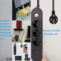 new 2 round pin eu rus plug power strip switch 3 usb extension cord eu socket 4 8 m 1 8m1 4m extension cable network filter