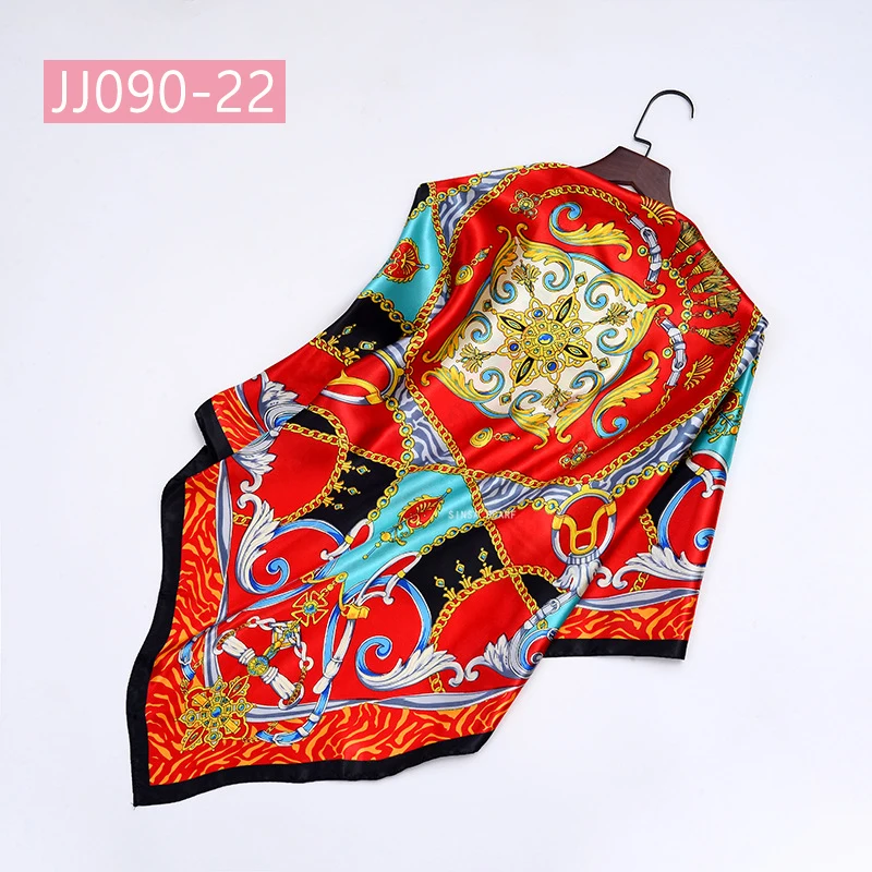 JJ090-22 90*90 см квадратный шарф для женщин, подходит ко всему, элегантные цветочные шарфы для волос, Женская бандана, весна-осень, атласные шелковые шарфы, шаль - Цвет: JJ090-22