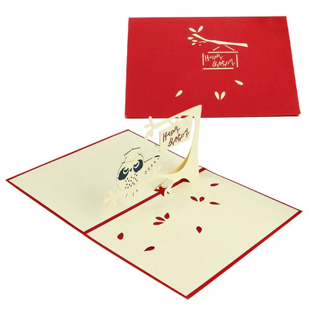 Детский наряд для дня рождения Pop Up карты Сова Рождественская открытка