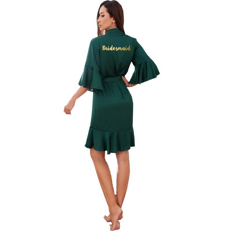 Ruffled Robe Custom Wedding Robe Satin Robe Bride Bridesmaid Robes Bridal Robes Silk Robes for Women Bathrobe Green