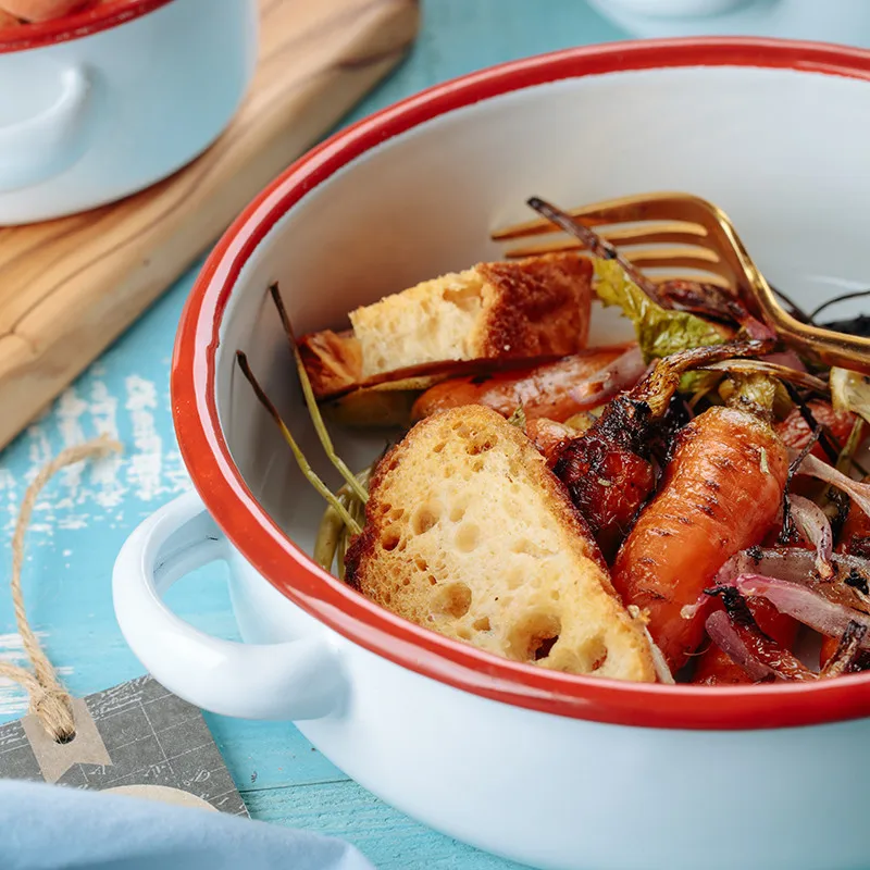 Домашняя бинауральная миска в японском стиле с красными и синими краями для риса