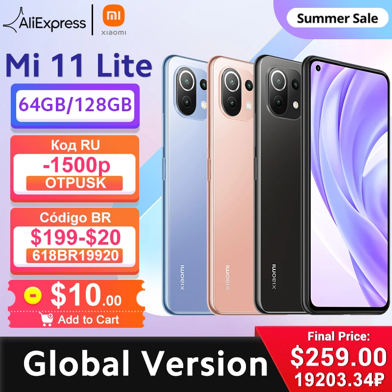  【World Premiere】Global Version Xiaomi Mi 11 Lite Smartphone Snapdragon 732G Octa Core 64GB/128GB 64MP Rear Camera 4520mAh NFC 