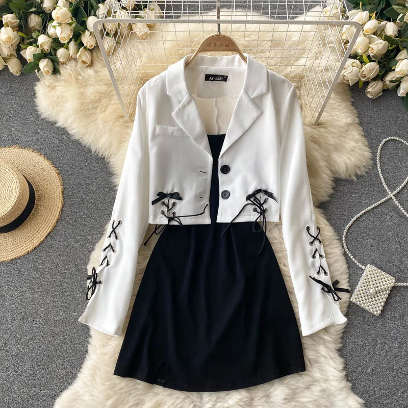 

Осень 2021, новый модный темпераментный костюм, французское фото, раздельное мини-платье KK1022 из двух частей