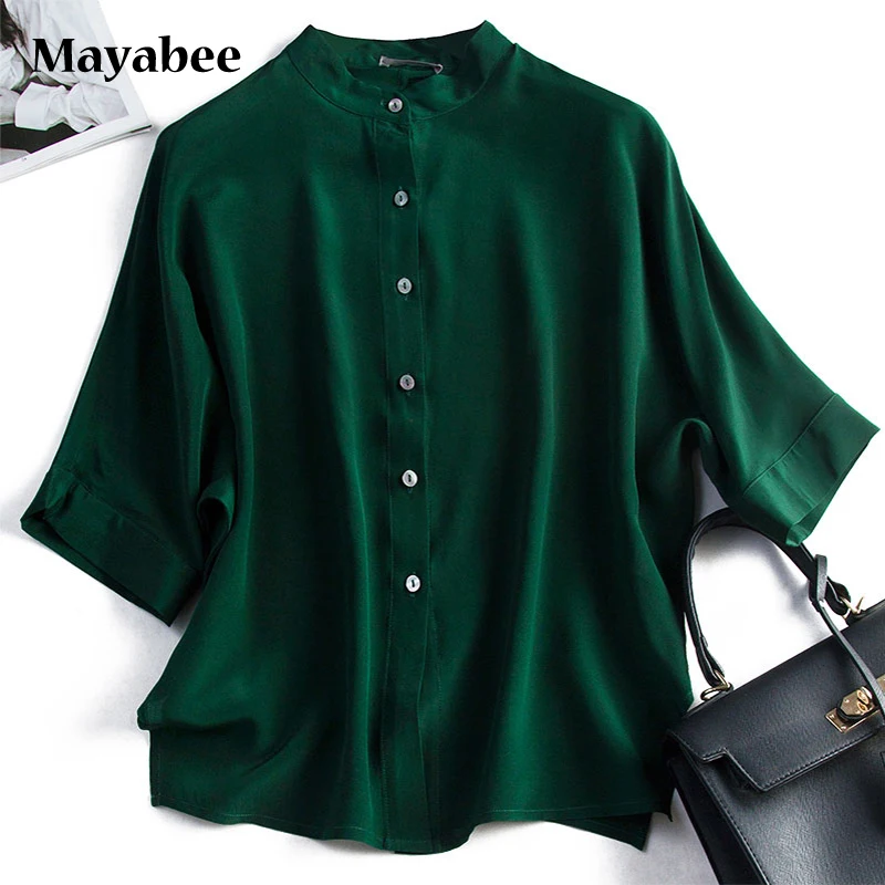 Heavy Silk Shirt Woman Mid-Sleeve Shirt 2021 Spring And Summer New Young Bat Sleeve T-Sleeve