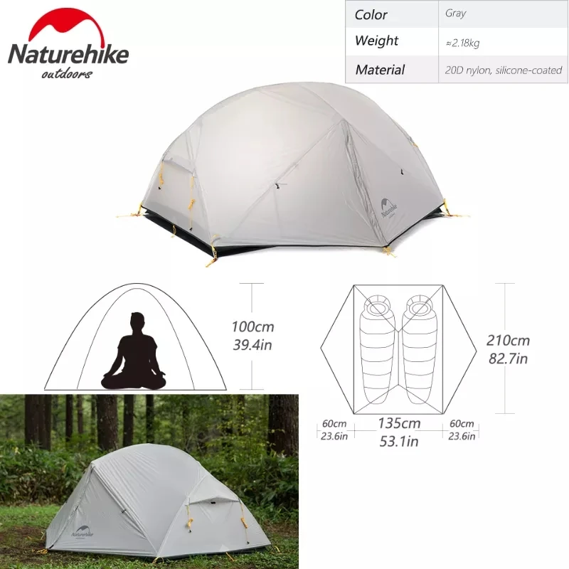 Палатка Naturehike Mongar туристическая на 2 3 человек нейлон 15D двухслойная Ультралегкая