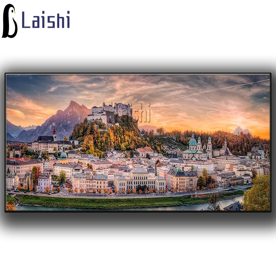 Large size Salzburg In Fall Colors city scenery Diamond Painting Rhinestone Mosaic 5D Diy Diamond Embroidery Cross Stitch Kits