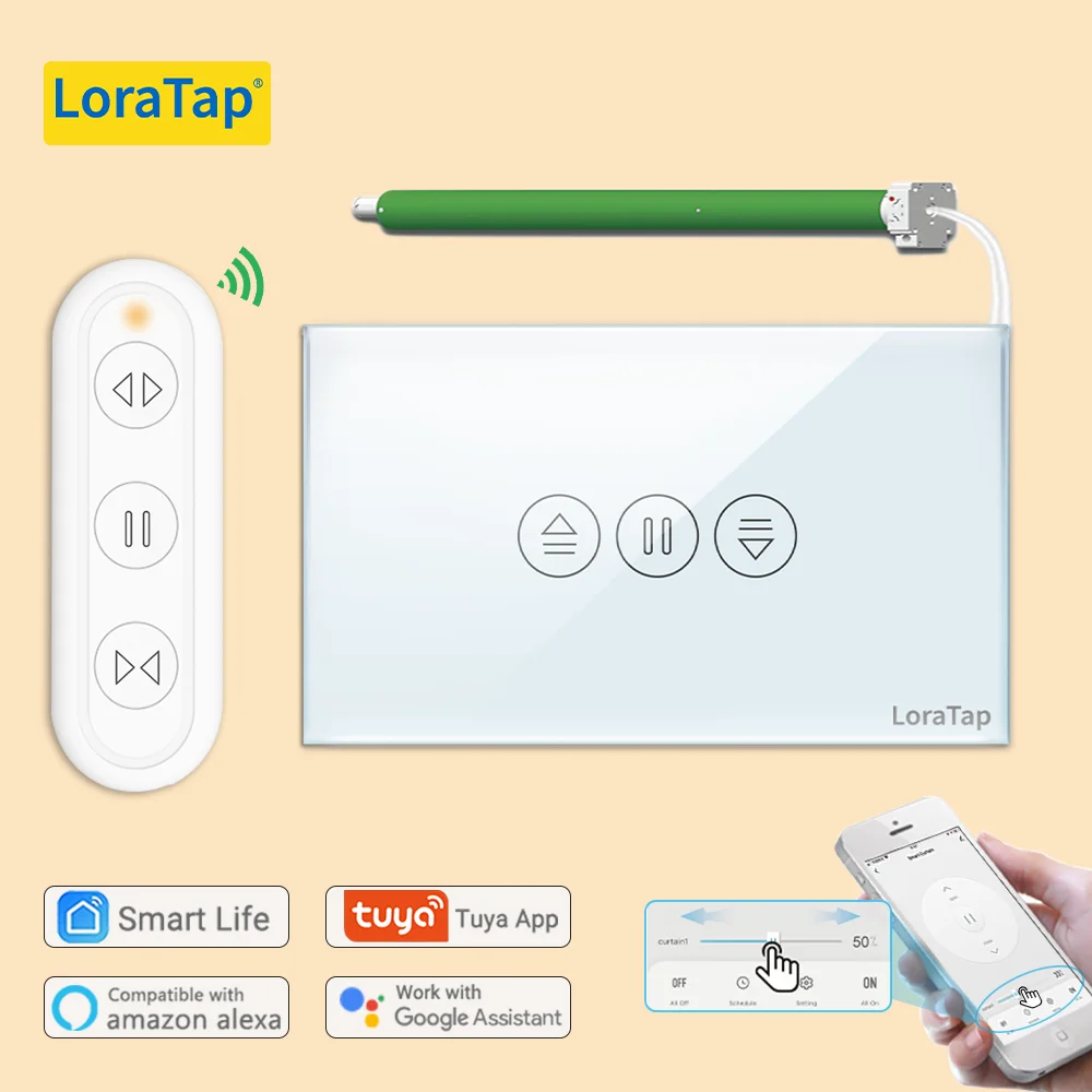 Loratap-接続されたカーテンスイッチ,Wi-Fi,電気モーター付きブラインドシャッタースイッチ,Google Home alexa Echoと連携し,音声制御,白