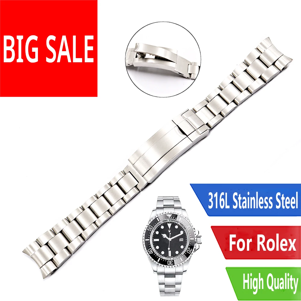 

CARLYWET 20 21mm Solid Curved End 316L Steel Screw Links Watch Band Bracelet Glide Flip Lock Clasp For Rolex Oyster Deepsea