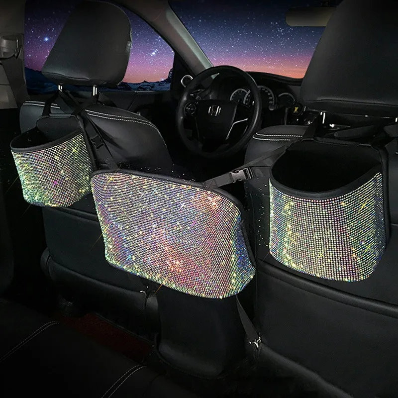 

Rhinestone Galaxy Car Seat Back Bag Artificial Leather Storage Holder Seat Protection For Toyota Tesla Ford Jeep Car Accessories