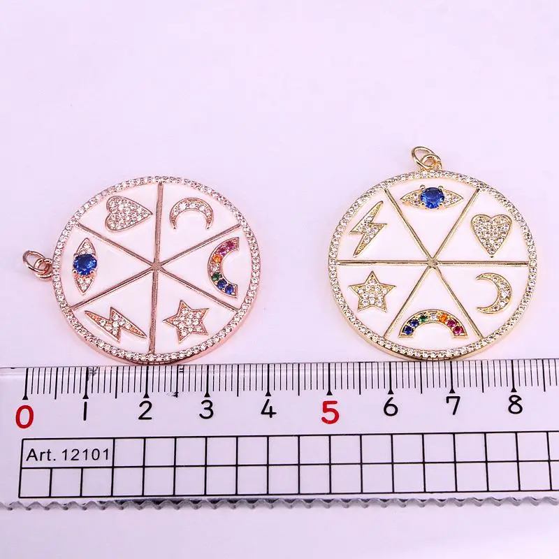 

6PCS, 35MM, heart eye signet cz paved moon star coin pendant necklace for women Geometric classic fashion jewelry