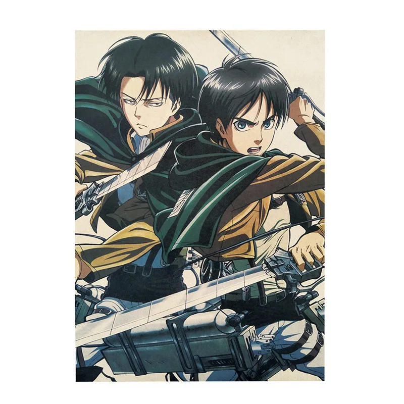Постер на стену из крафтовой бумаги в стиле атака Титанов с японским мультяшным